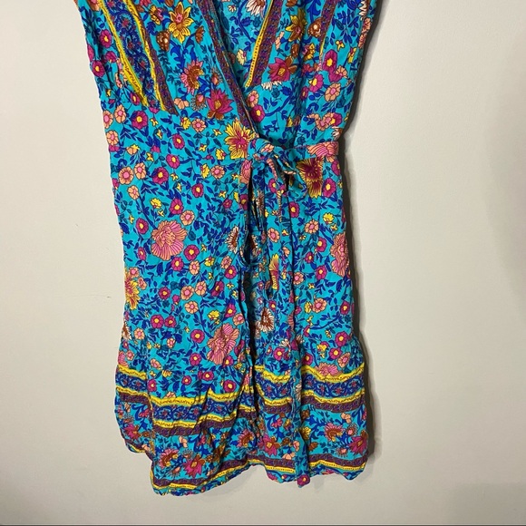 BOHO BEACH HUT GREEN BOHO FLORAL PRINT MINI DRESS SIZE SMALL - Picture 4 of 9